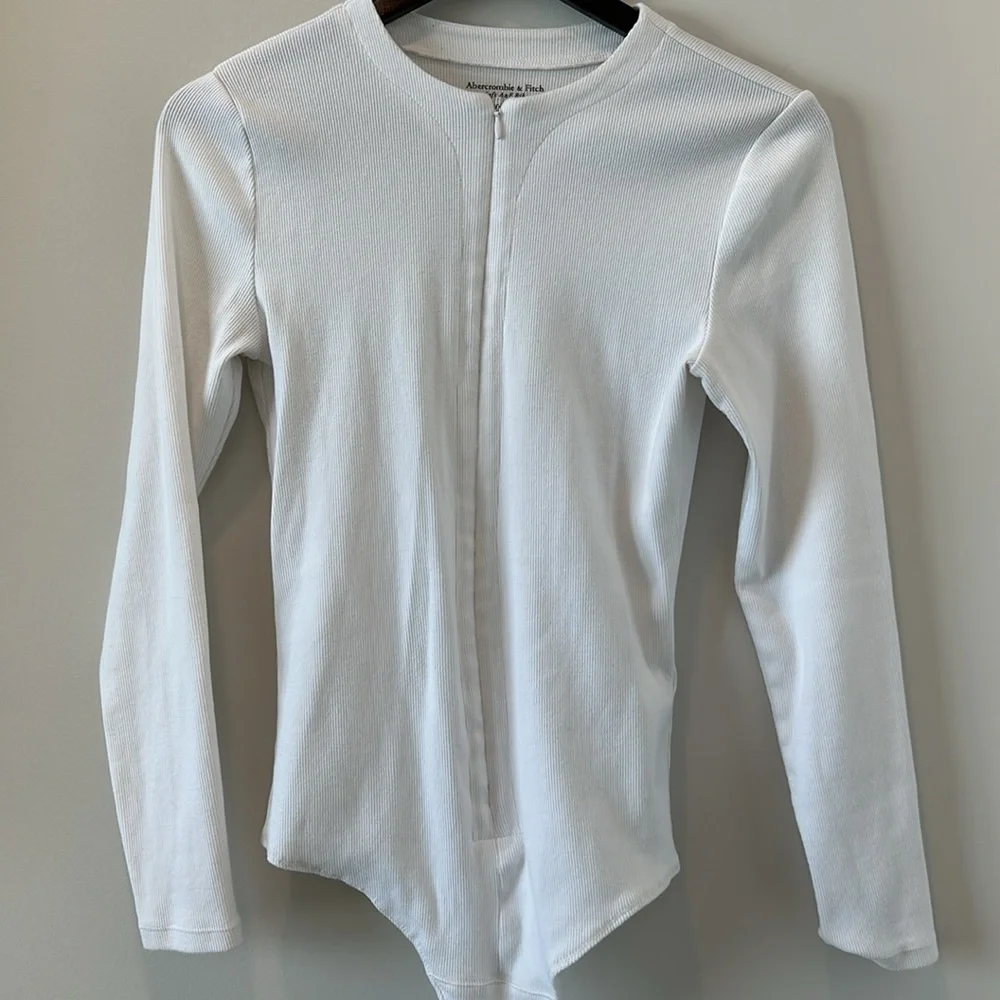 Abercrombie Ribbed White Bodysuit Long Sleeve Basic Capsule Casual Size Large - Picture 6 of 11